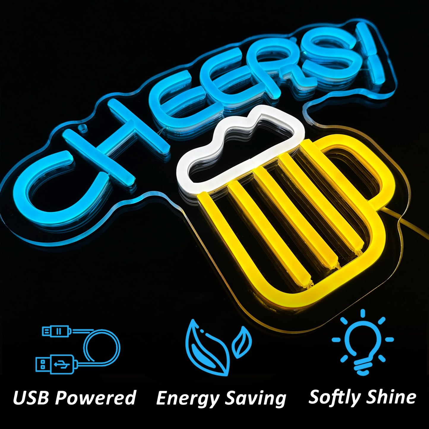 Cheers Neon Sign LED, USB Powered 13x9 inches