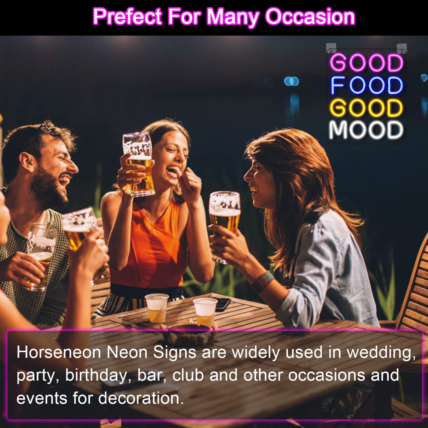 Good Food,Good Mood, Neon LED Hanging Sign, USB,14x12 inches