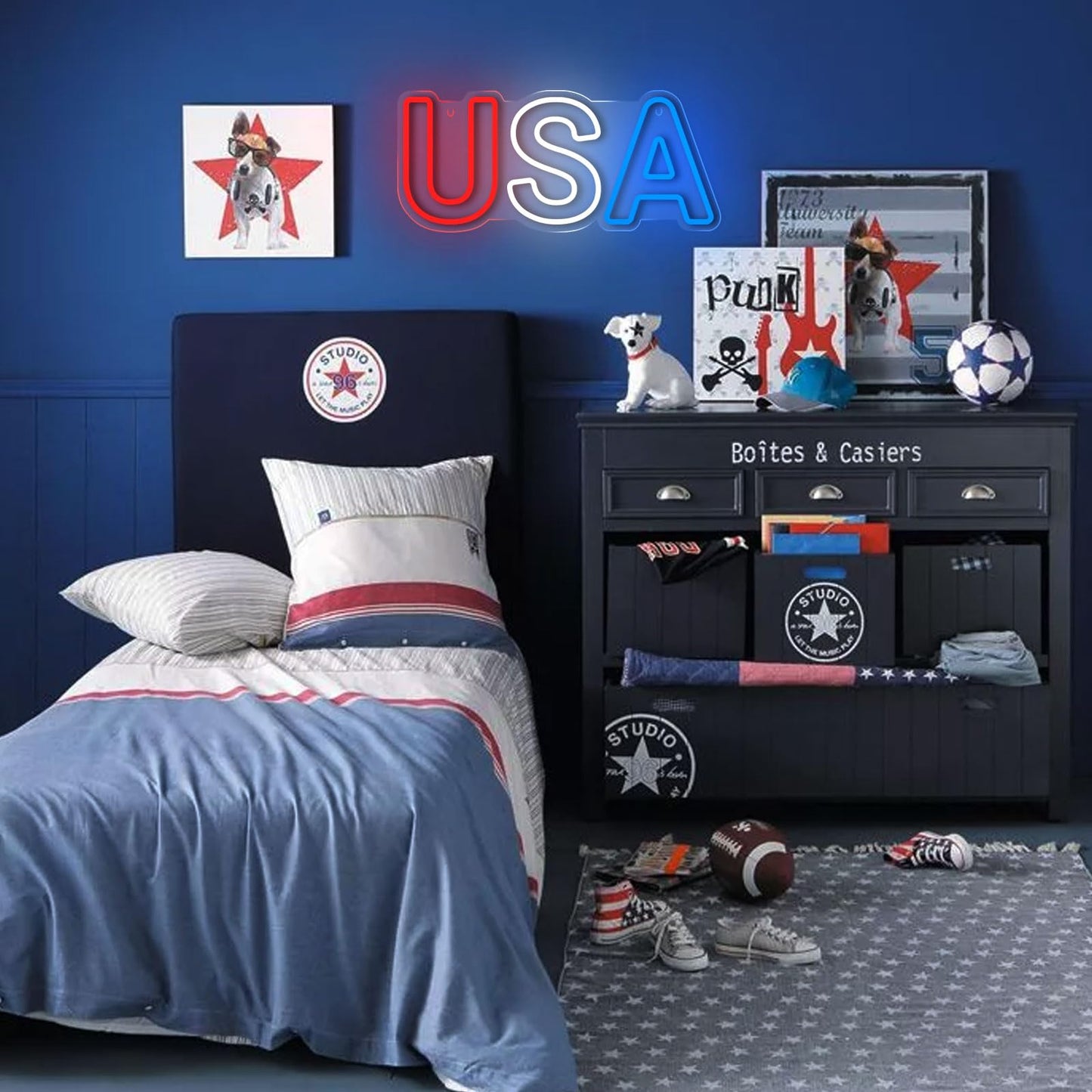 USA Neon LED Sign, Dimmable, USB, 15.7"×6.7" inches