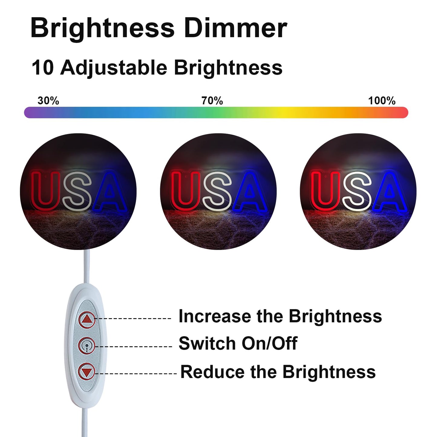 USA Neon LED Sign, Dimmable, USB, 15.7"×6.7" inches