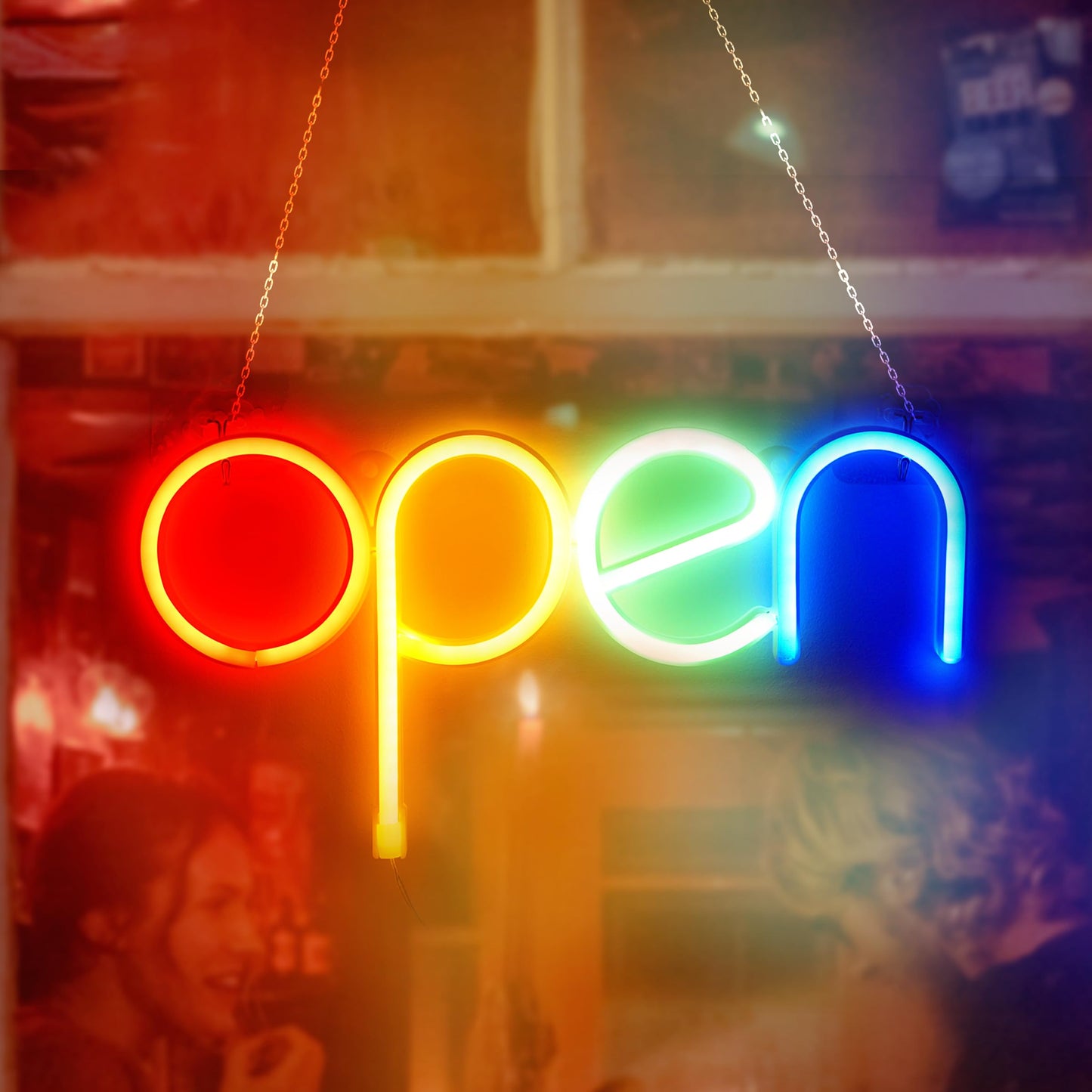 Open LED Neon Sign for Business - USB or AAA Powered, 13.8 x 7.1 inch Shop Window Display