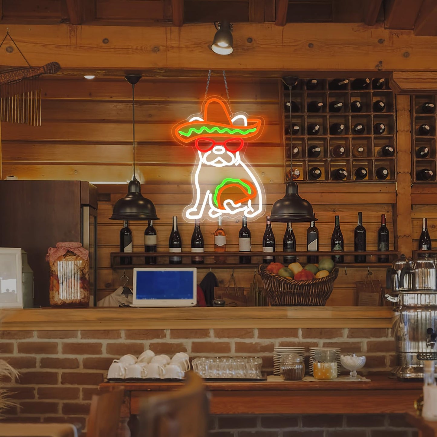 Tacos Dog Neon LED Hanging Sign, USB, for Restaurants, 16”x12”