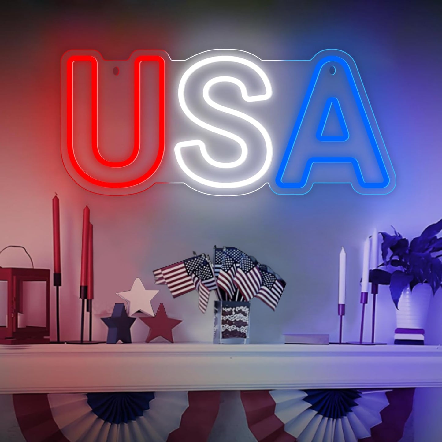 USA Neon LED Sign, Dimmable, USB, 15.7"×6.7" inches