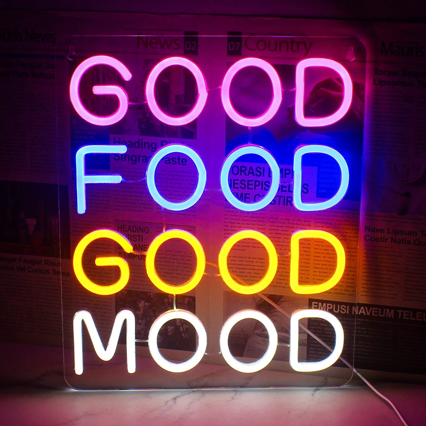 Good Food,Good Mood, Neon LED Hanging Sign, USB,14x12 inches