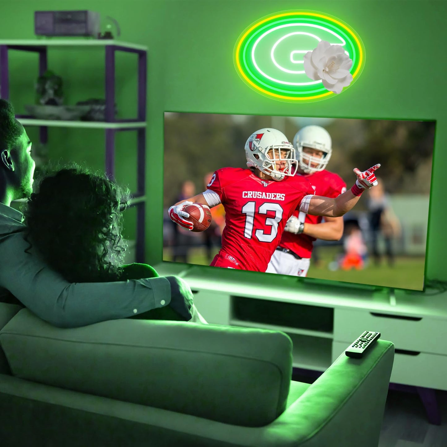 Green Football LED Neon Dimming Sign For Bar, Garage, Mancave (16.6 x 11.7 inch)