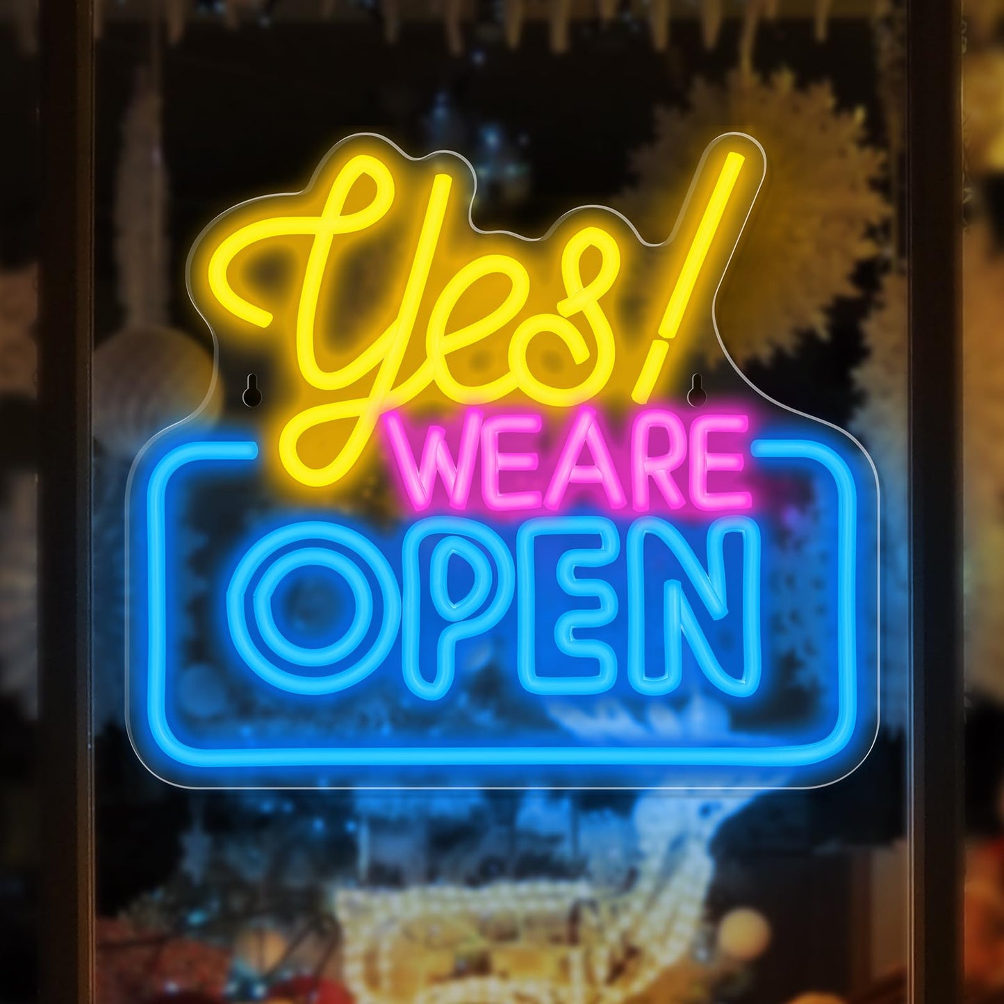 Yes We Are Open Neon LED Sign, USB, Hanging, 14 x 12 Inch