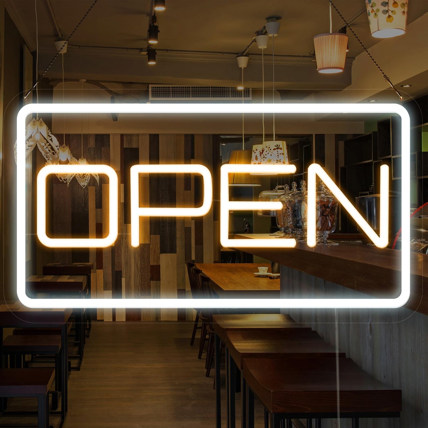 Open LED Neon Sign White for Business - USB Powered, 16 x 9 inch