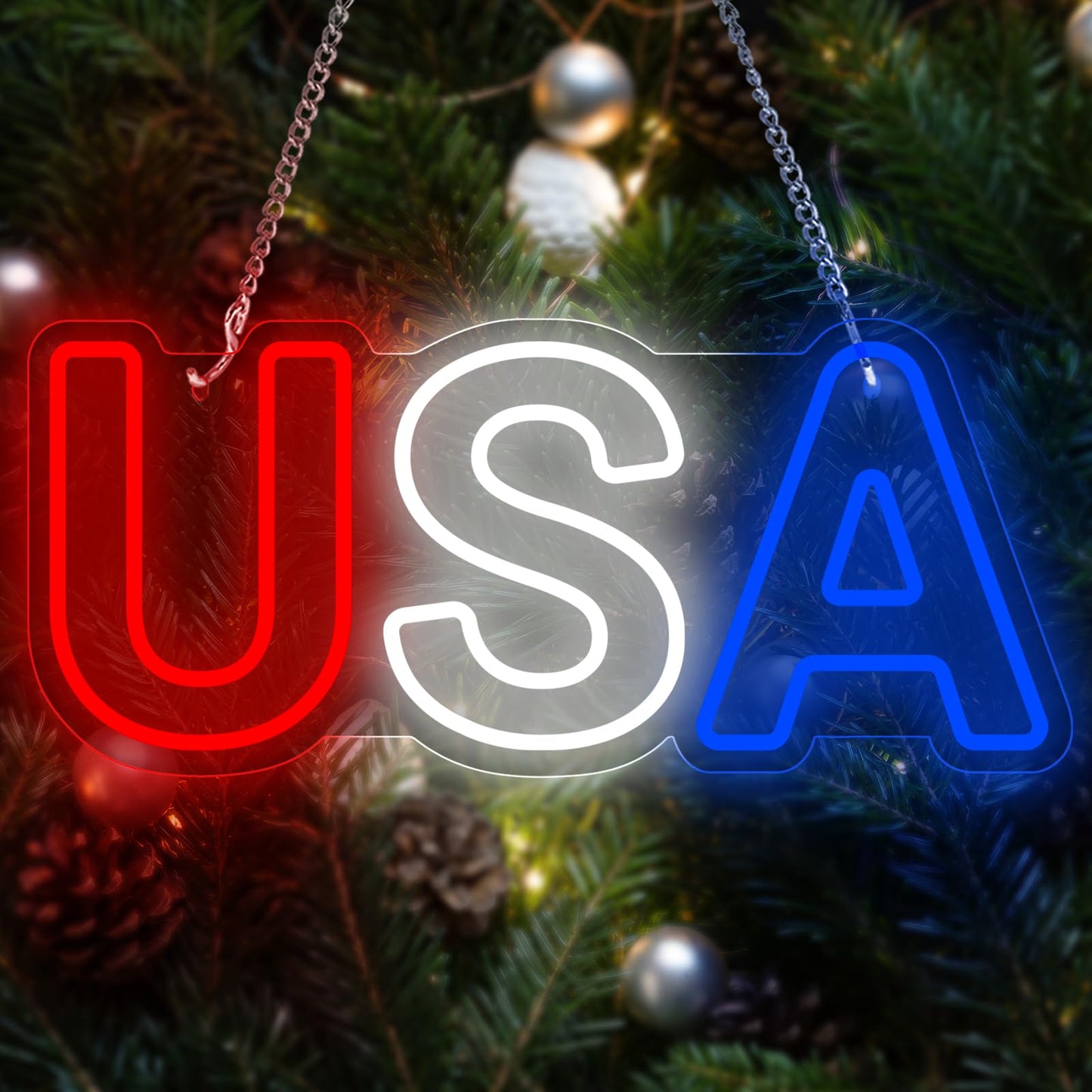 USA Neon LED Sign, Dimmable, USB, 15.7"×6.7" inches