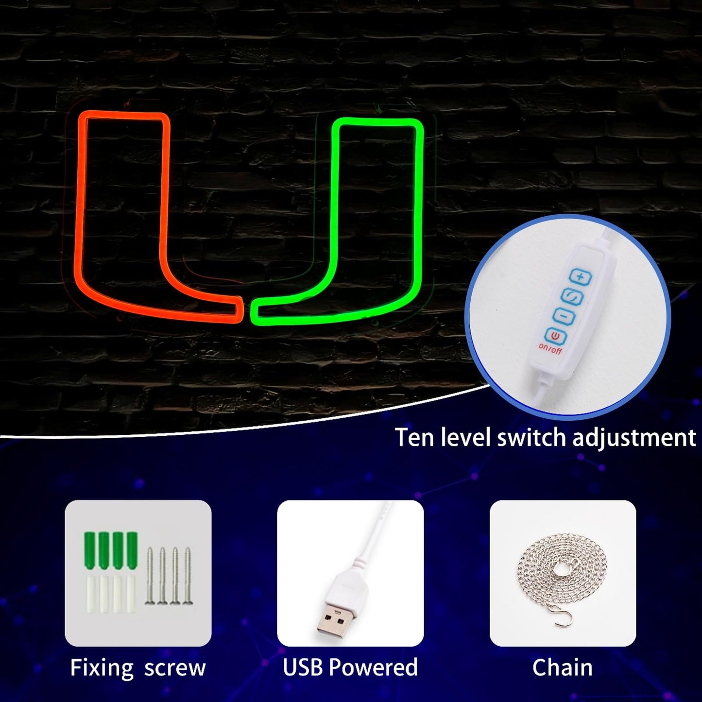 Miami LED Hanging Sign, Dimmable, USB, 15x11 inches College University