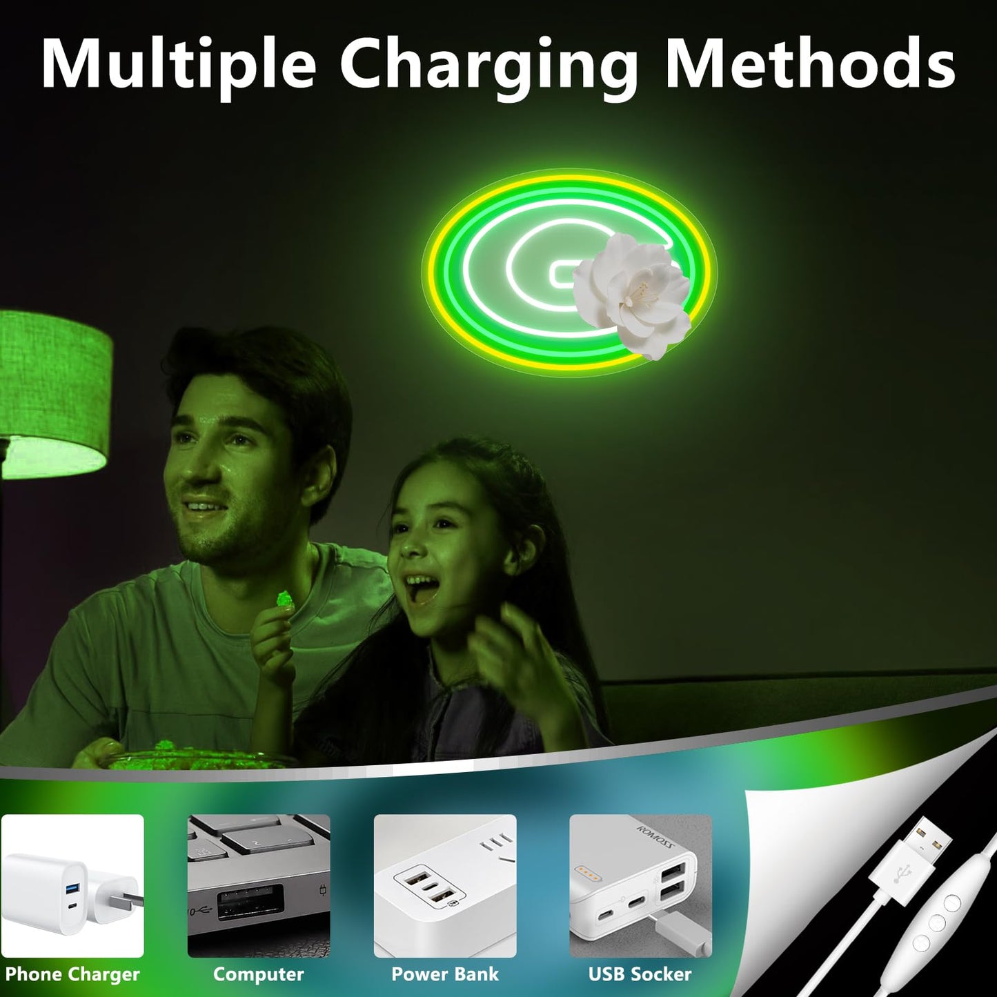 Green Football LED Neon Dimming Sign For Bar, Garage, Mancave (16.6 x 11.7 inch)