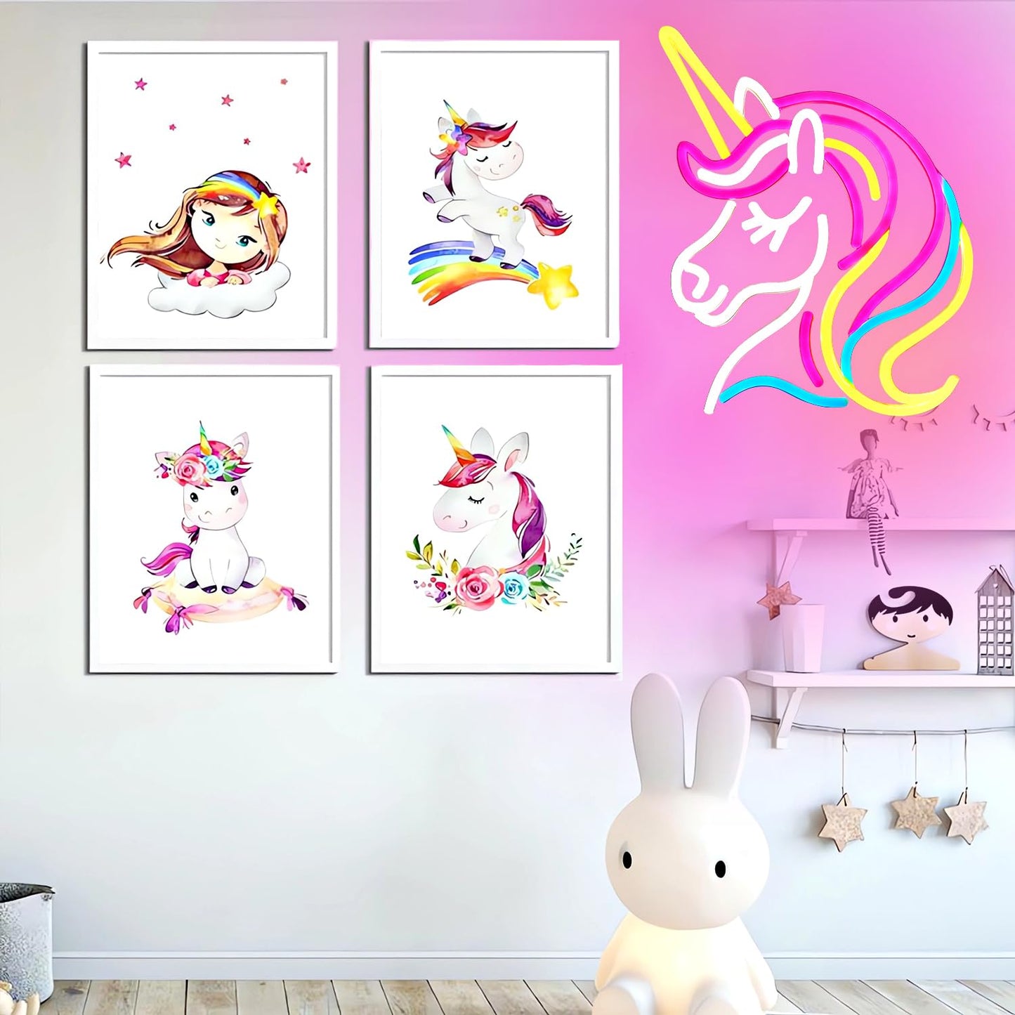 Unicorn Pink Night Light, LED, Dimmable, USB, 13x11 inches