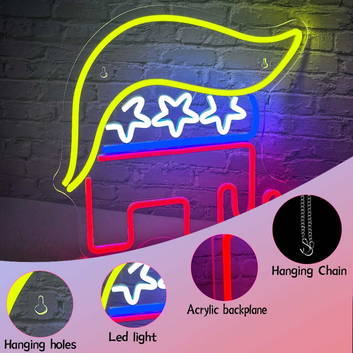 Republican Trump Party Neon LED Hanging Sign, Dimmable, USB, 14 x 14 inches