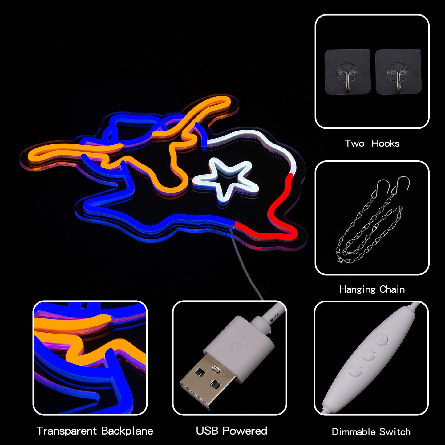 Texas Longhorn Neon LED Sign, USB, Dimming, 13”x13” inch