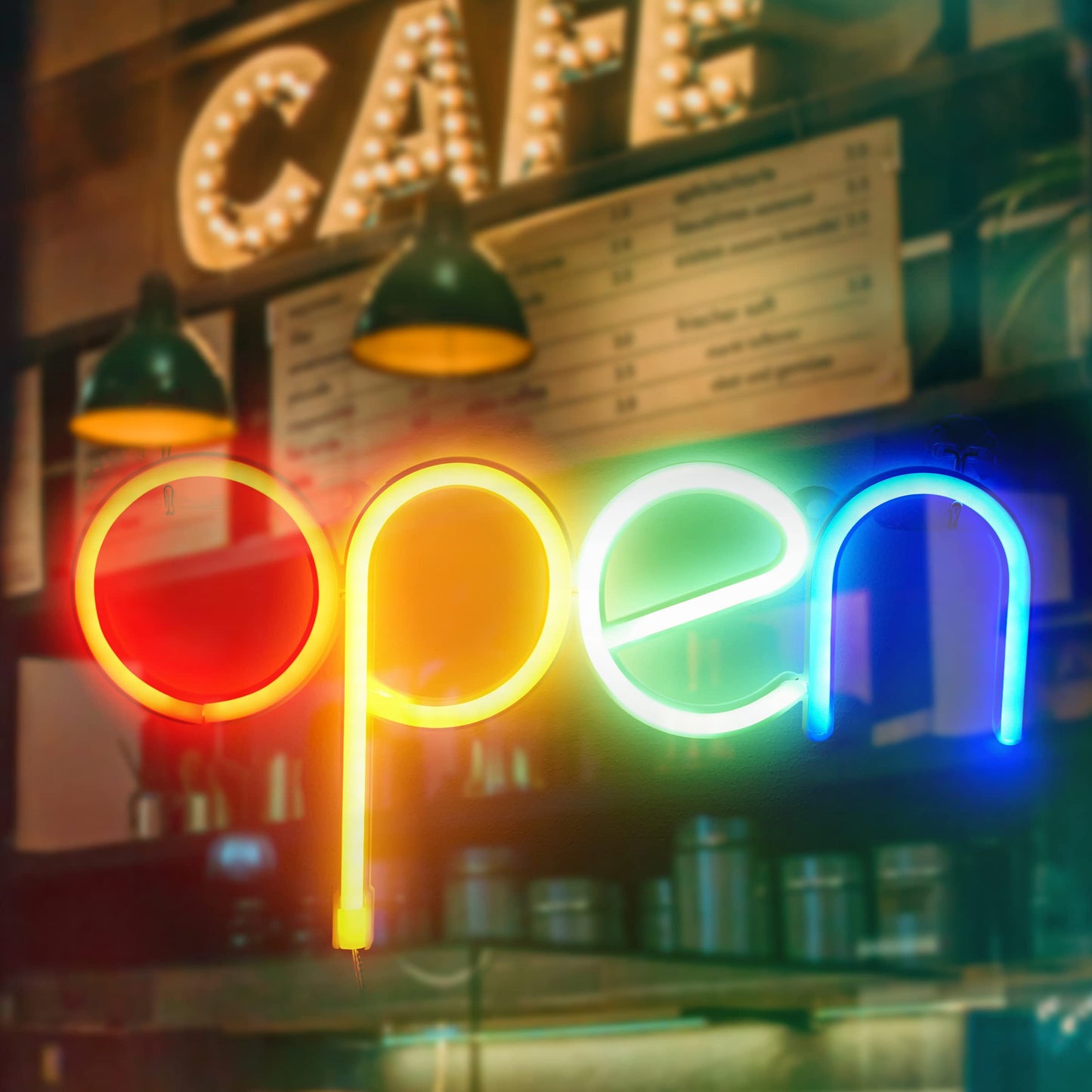 Open LED Neon Sign for Business - USB or AAA Powered, 13.8 x 7.1 inch Shop Window Display