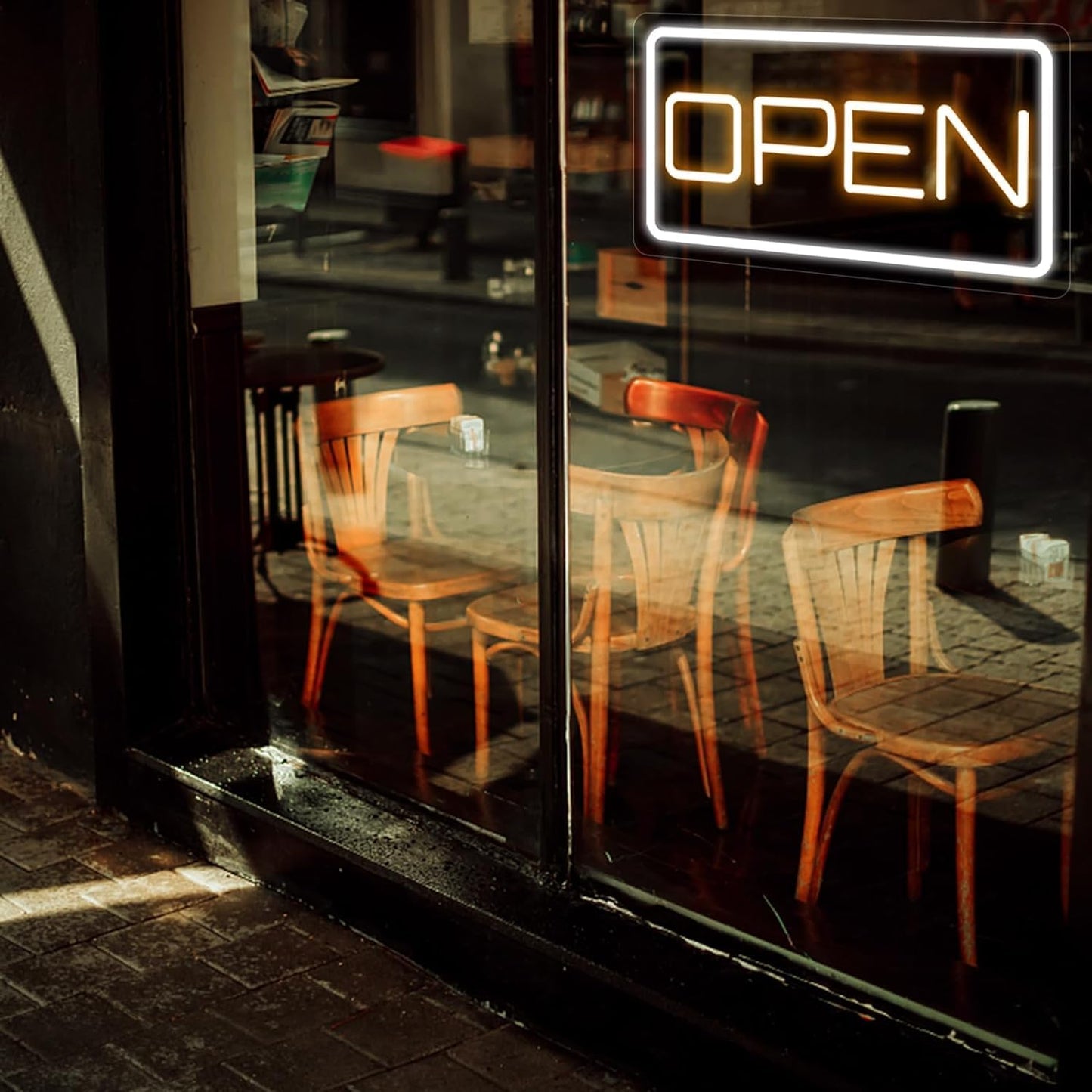 Open LED Neon Sign White for Business - USB Powered, 16 x 9 inch