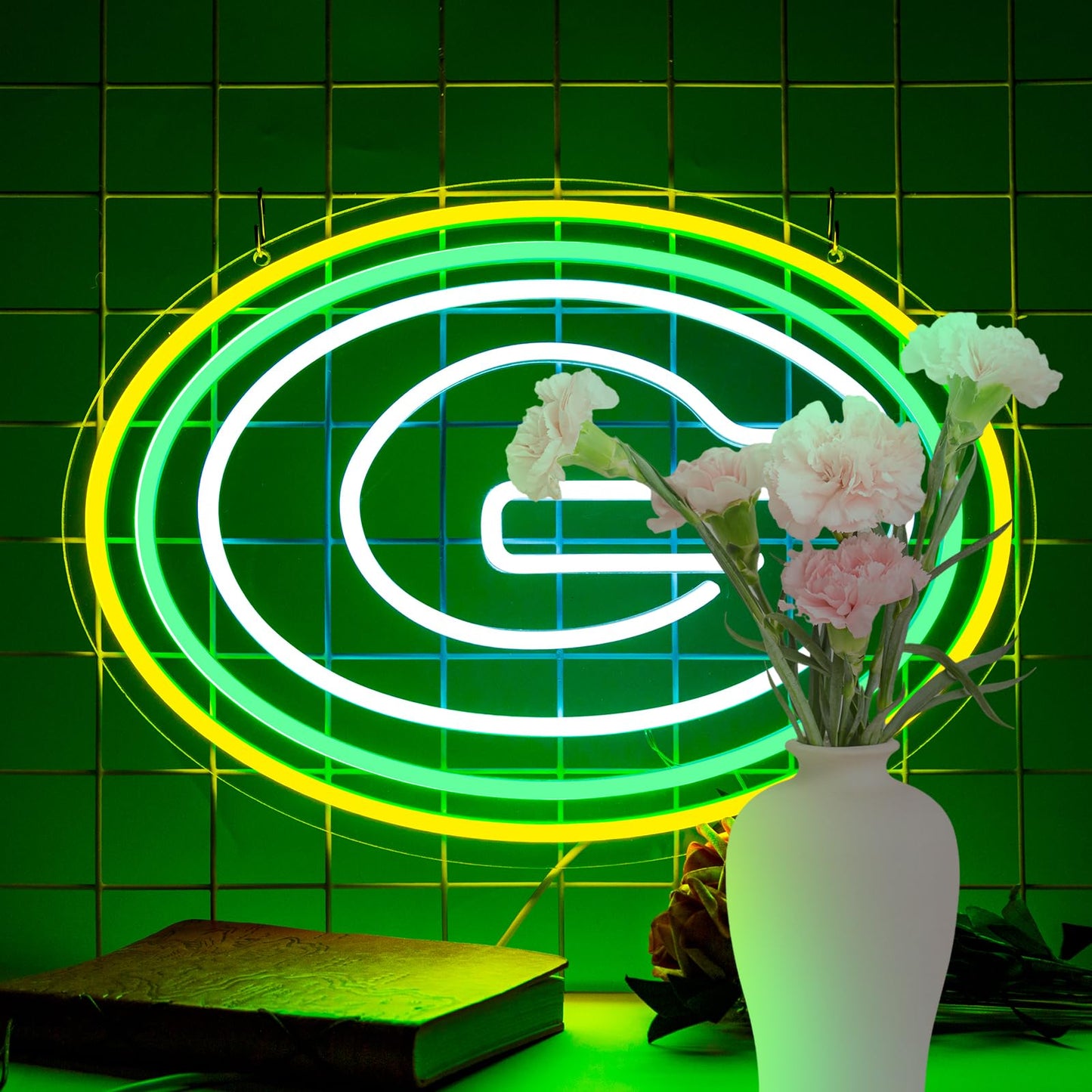 Green Football LED Neon Dimming Sign For Bar, Garage, Mancave (16.6 x 11.7 inch)