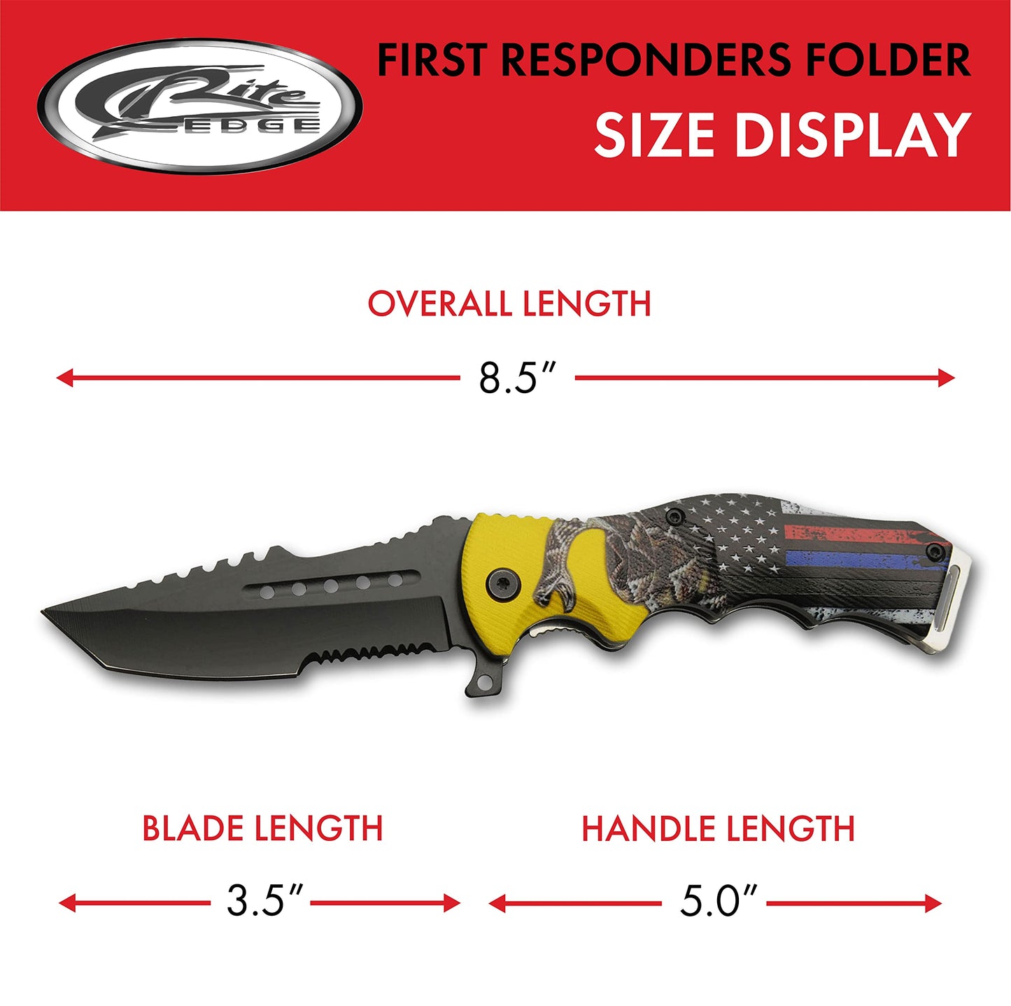 8.5” First Responders Folding Knife – Assisted Open Tanto-Point EDC Utility Knife