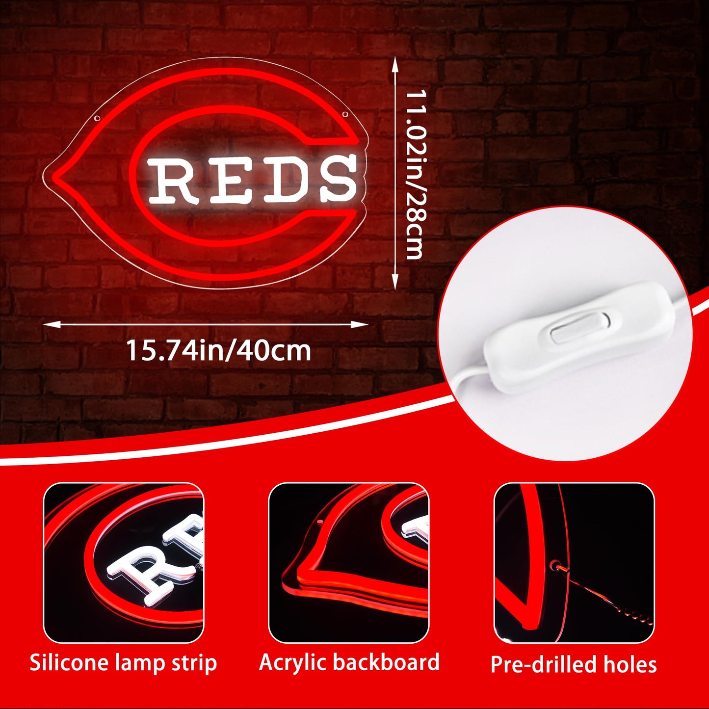 Red Neon LED Hanging Sign, USB Powered, (16 x 11 inches)
