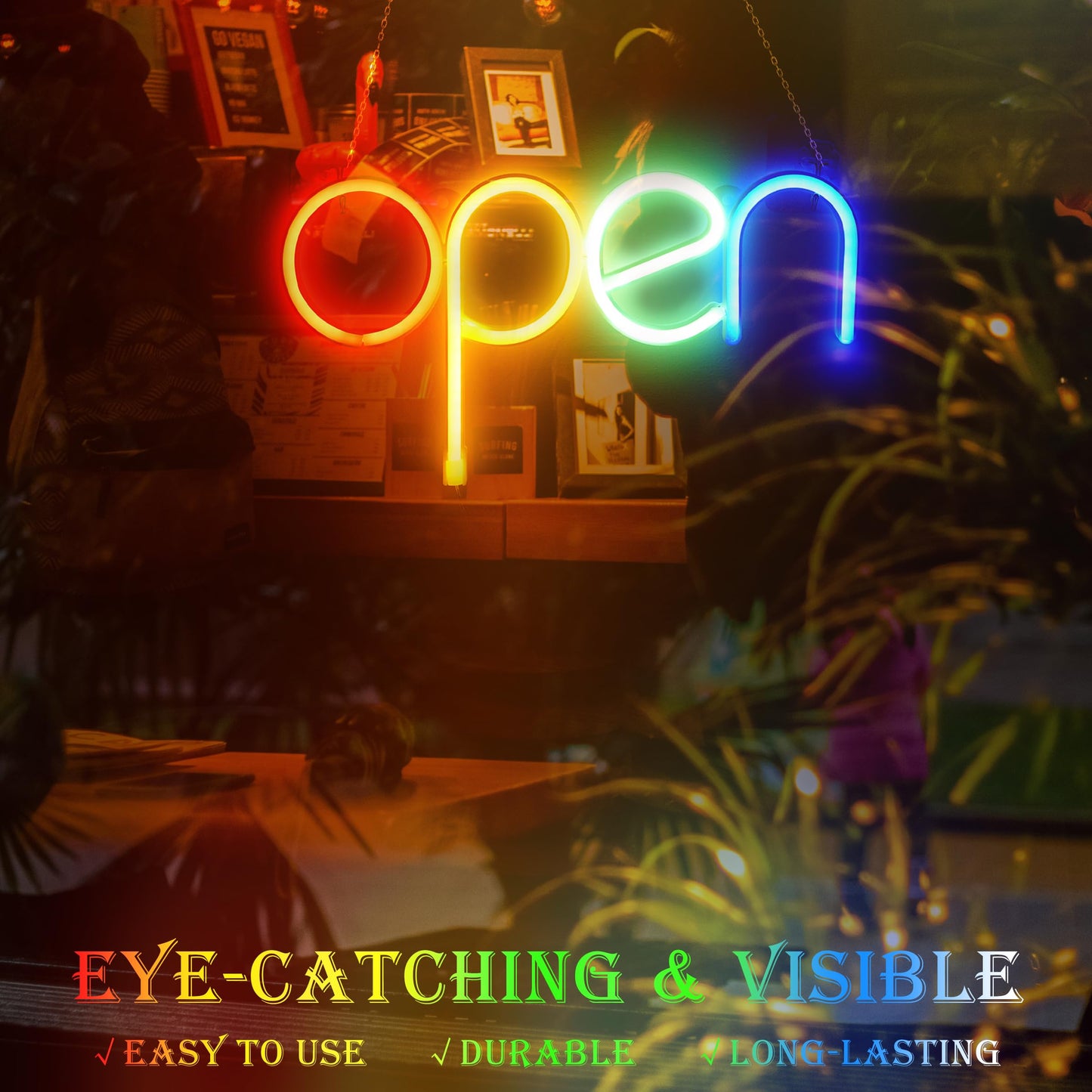 Open LED Neon Sign for Business - USB or AAA Powered, 13.8 x 7.1 inch Shop Window Display