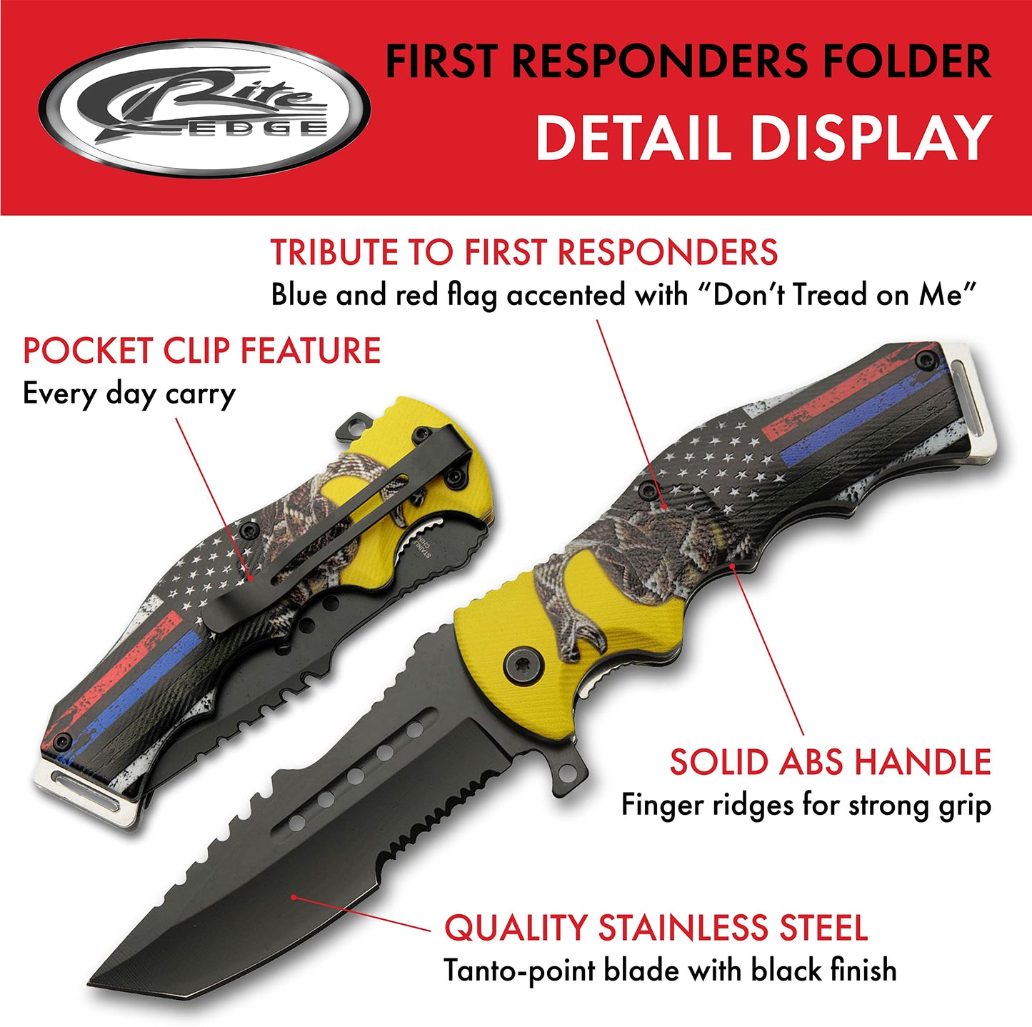 8.5” First Responders Folding Knife – Assisted Open Tanto-Point EDC Utility Knife