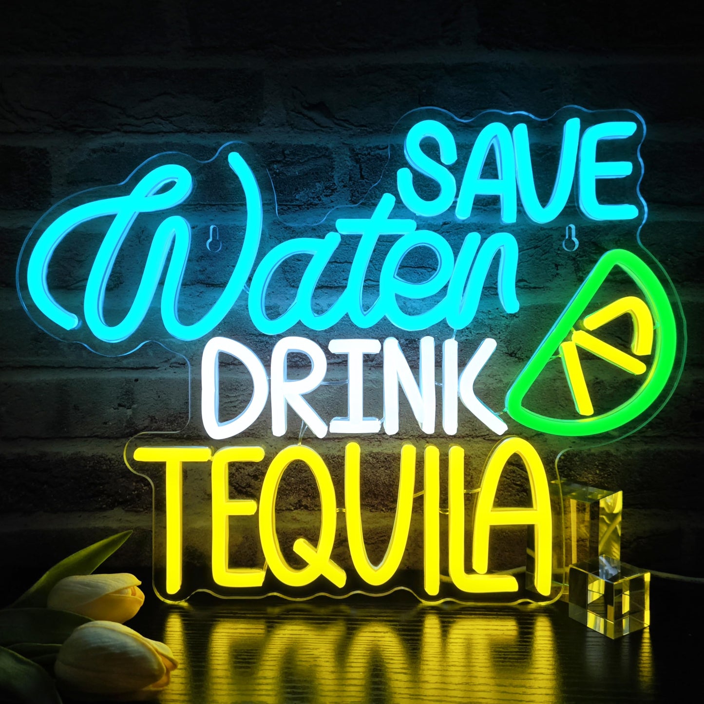 Save Water Drink Tequila Neon LED Sign, Dimming, USB, 15”x 11” inch