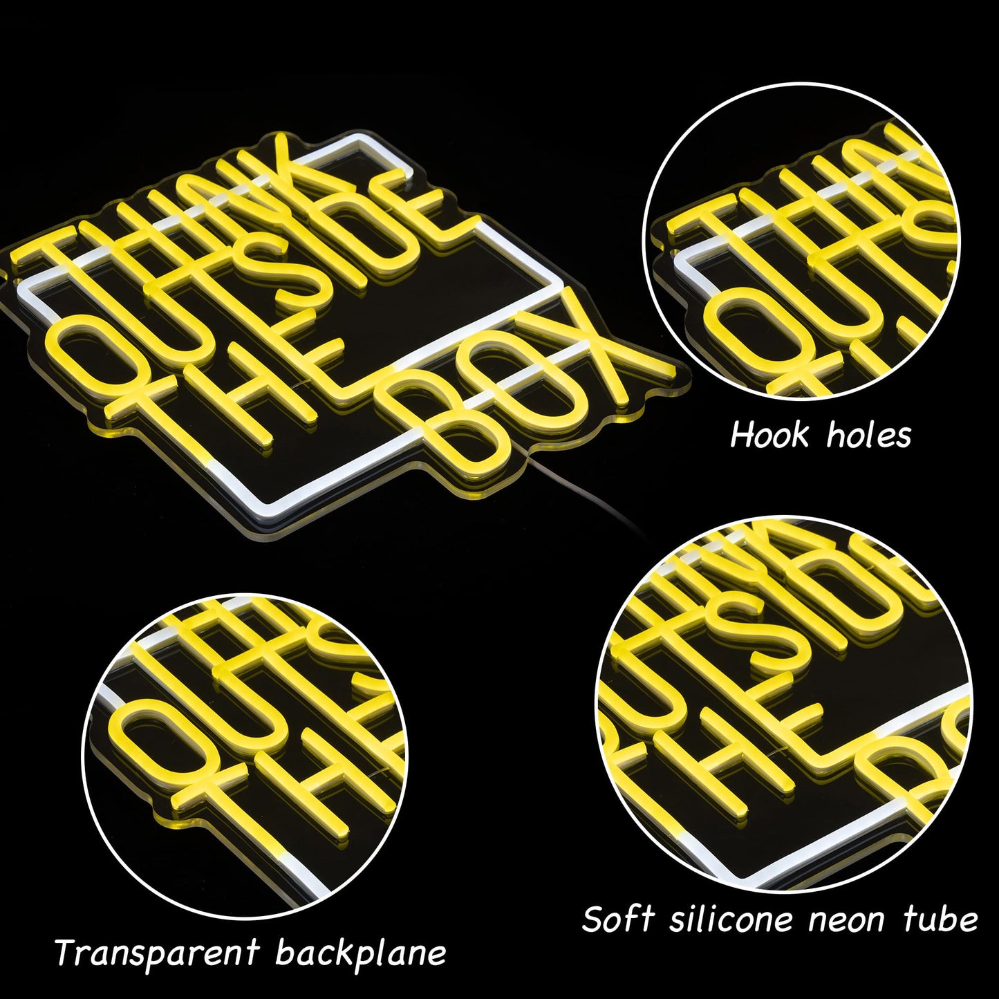Think Outside The Box Neon LED, Dimming, USB, Wall Mounting (13.77” x 12.2” in)