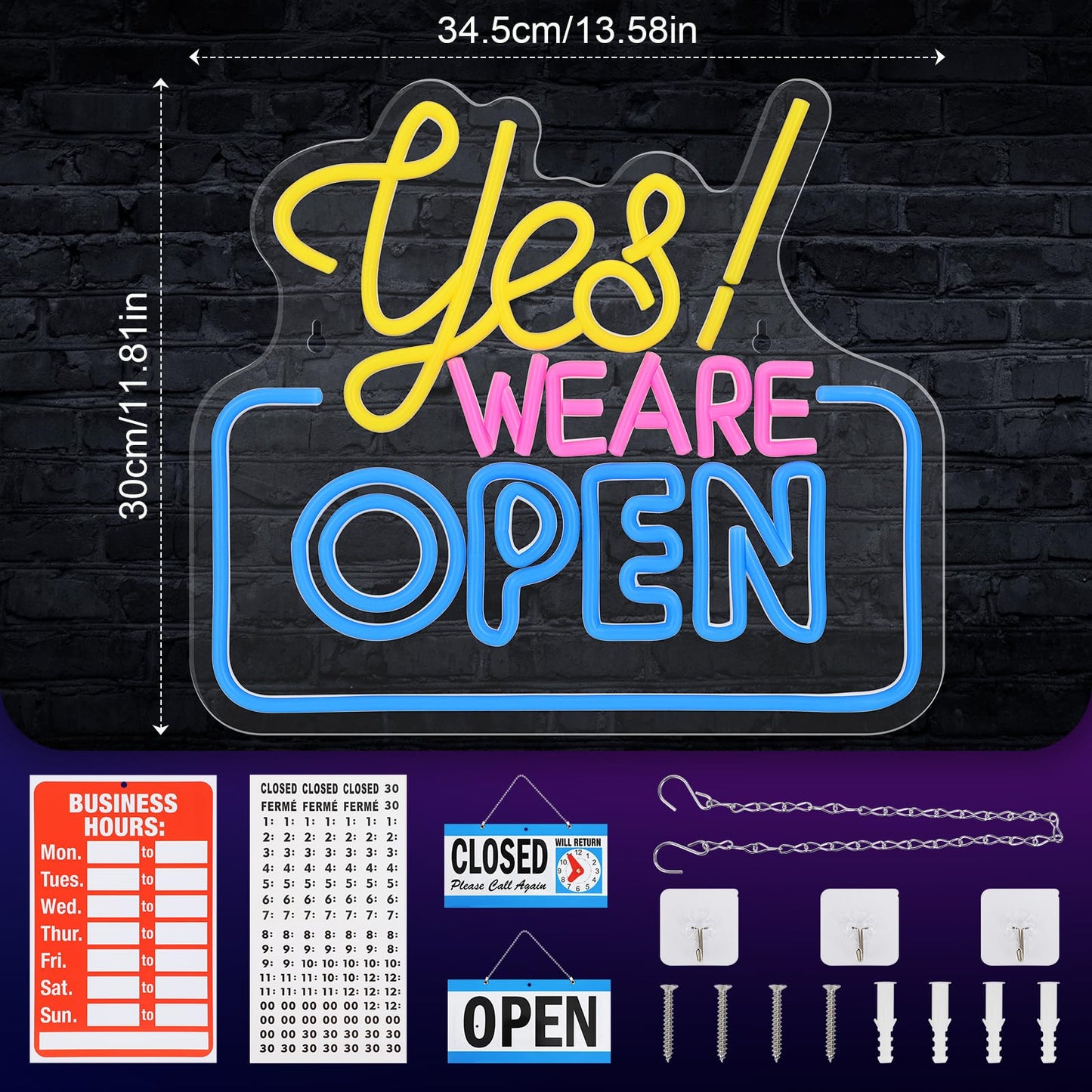 Yes We Are Open Neon LED Sign, USB, Hanging, 14 x 12 Inch
