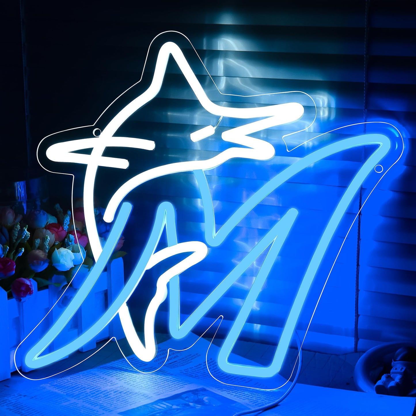 Miami Baseball Neon LED Hanging Sign, USB Powered, (13 x 13 inches)