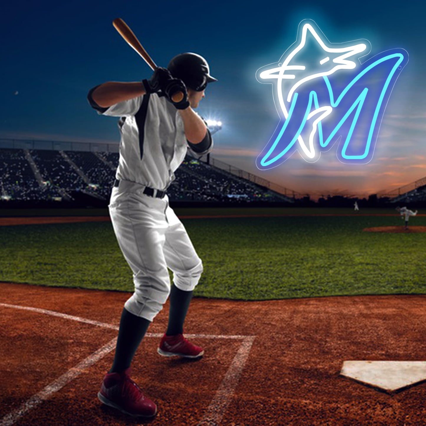 Miami Baseball Neon LED Hanging Sign, USB Powered, (13 x 13 inches)