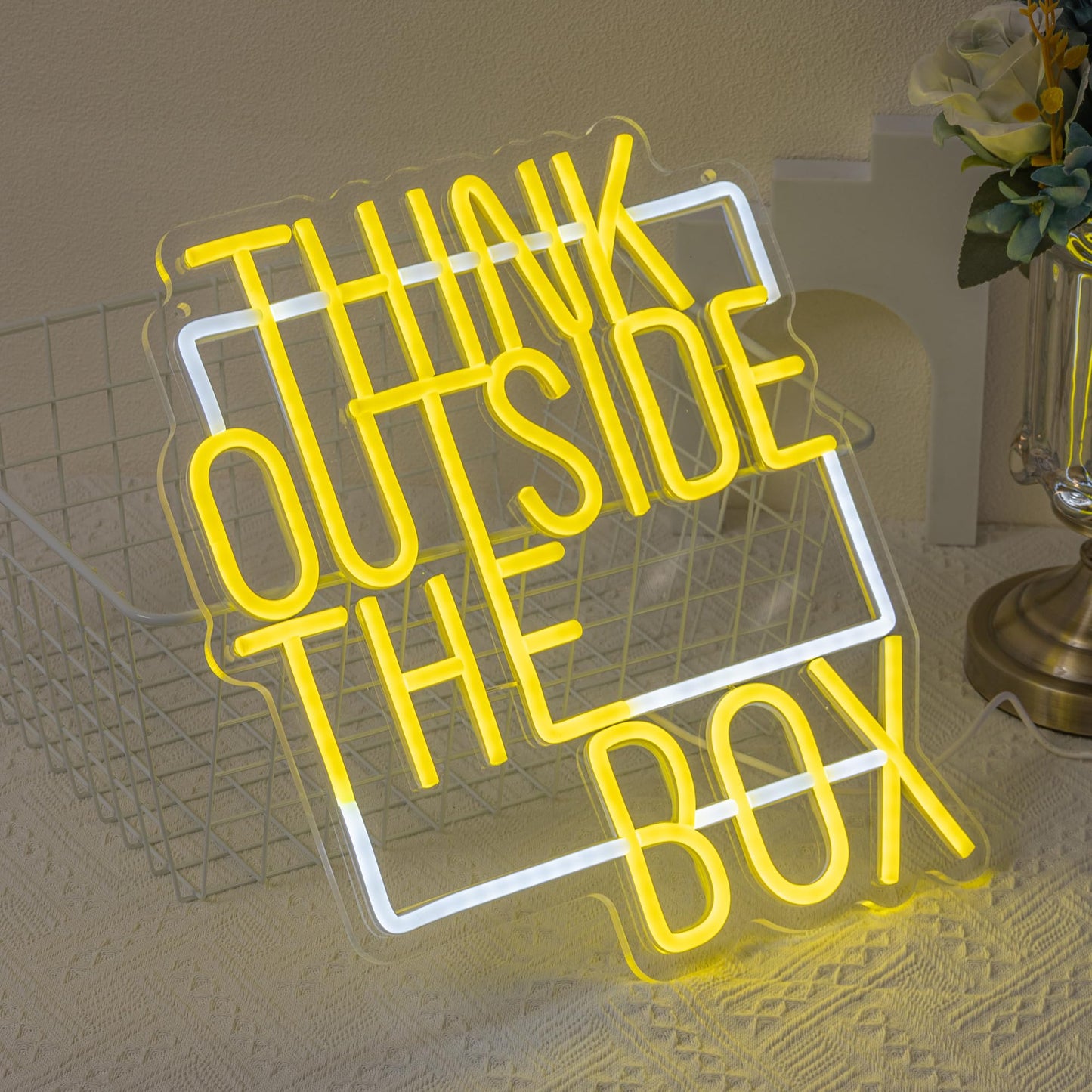 Think Outside The Box Neon LED, Dimming, USB, Wall Mounting (13.77” x 12.2” in)
