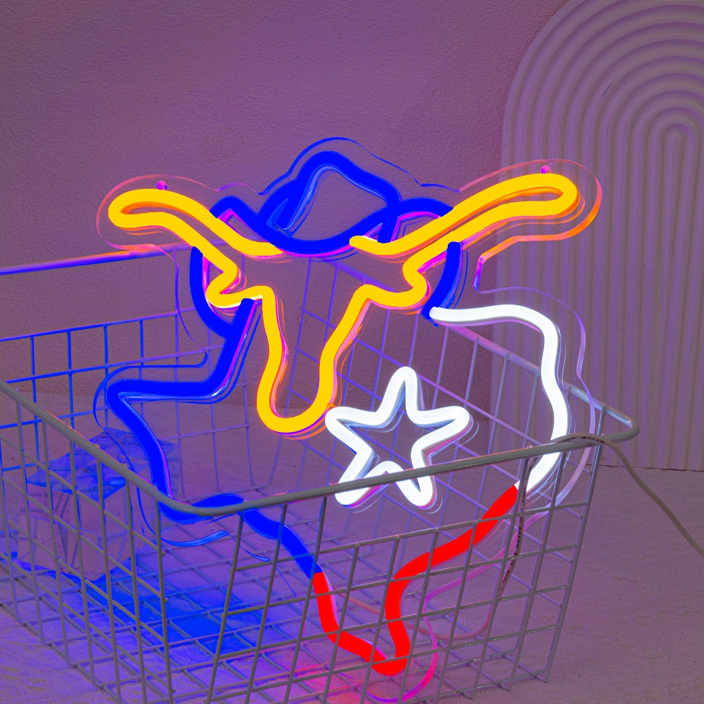 Texas Longhorn Neon LED Sign, USB, Dimming, 13”x13” inch