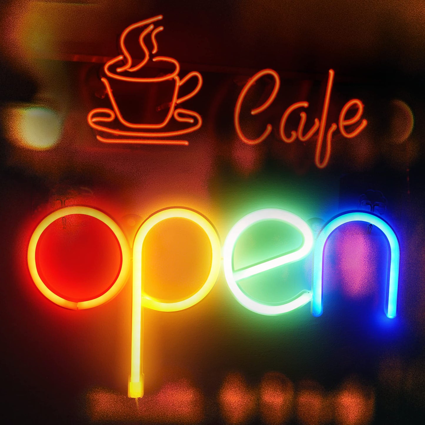 Open LED Neon Sign for Business - USB or AAA Powered, 13.8 x 7.1 inch Shop Window Display