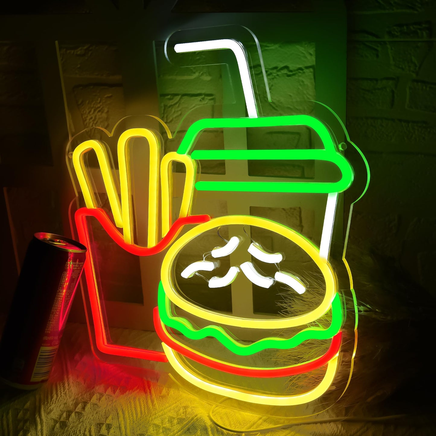 Burger Neon LED Hanging Sign, USB, for Restaurants, 14 x 13 inches