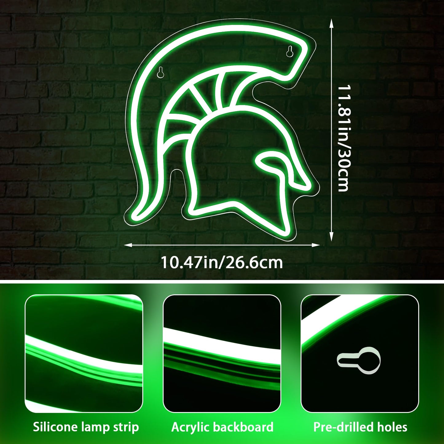 Michigan Spartan Team Logo Neon LED Sign, USB, Wall Mount, Hanging