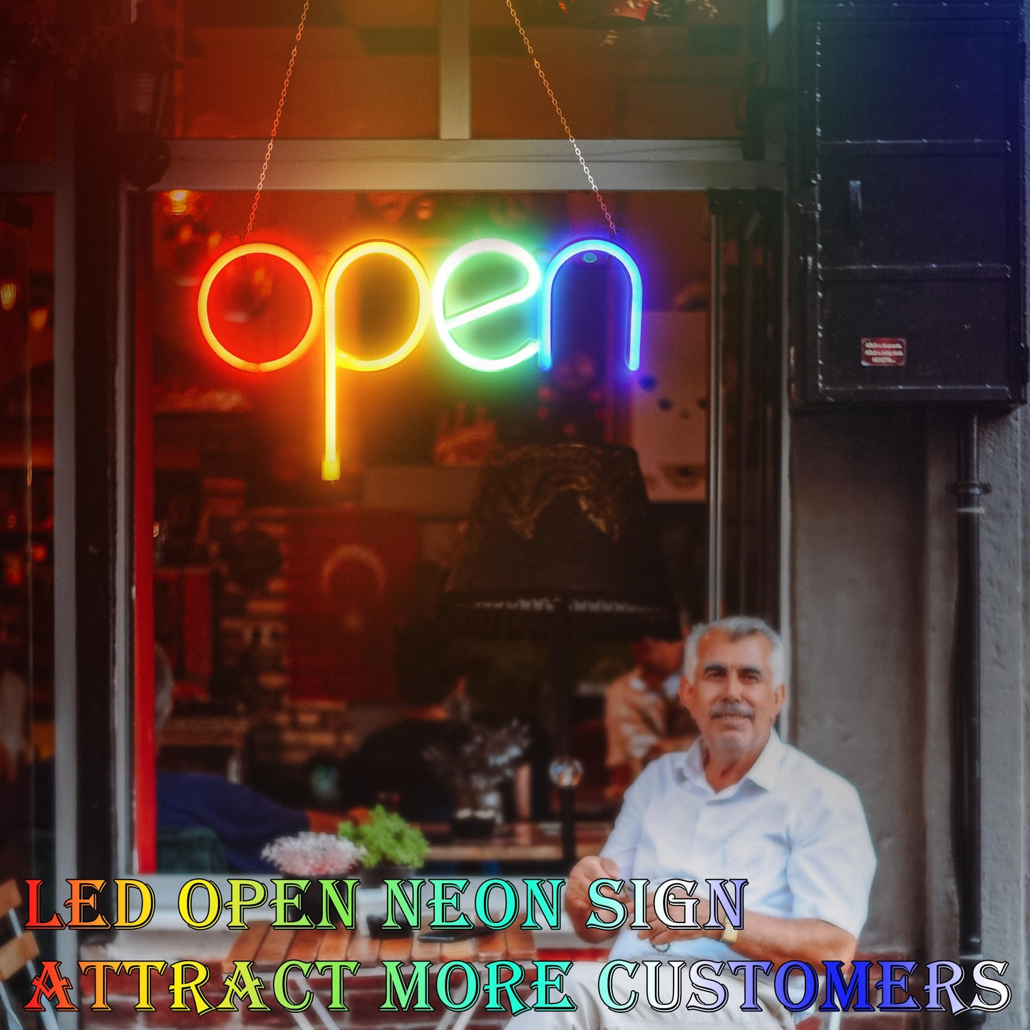 Open LED Neon Sign for Business - USB or AAA Powered, 13.8 x 7.1 inch Shop Window Display