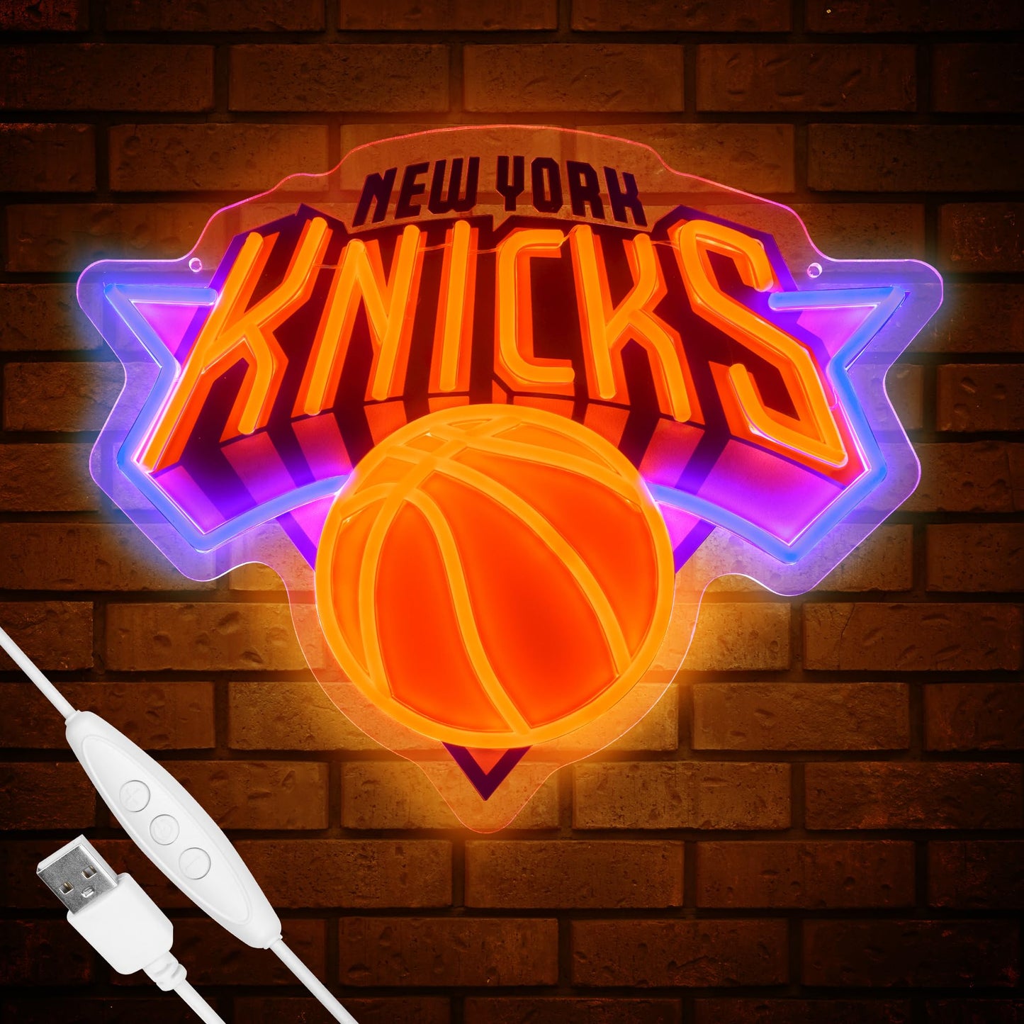 Basketball Knick LED Hanging Sign, Dimmable, USB, 16x13 inches