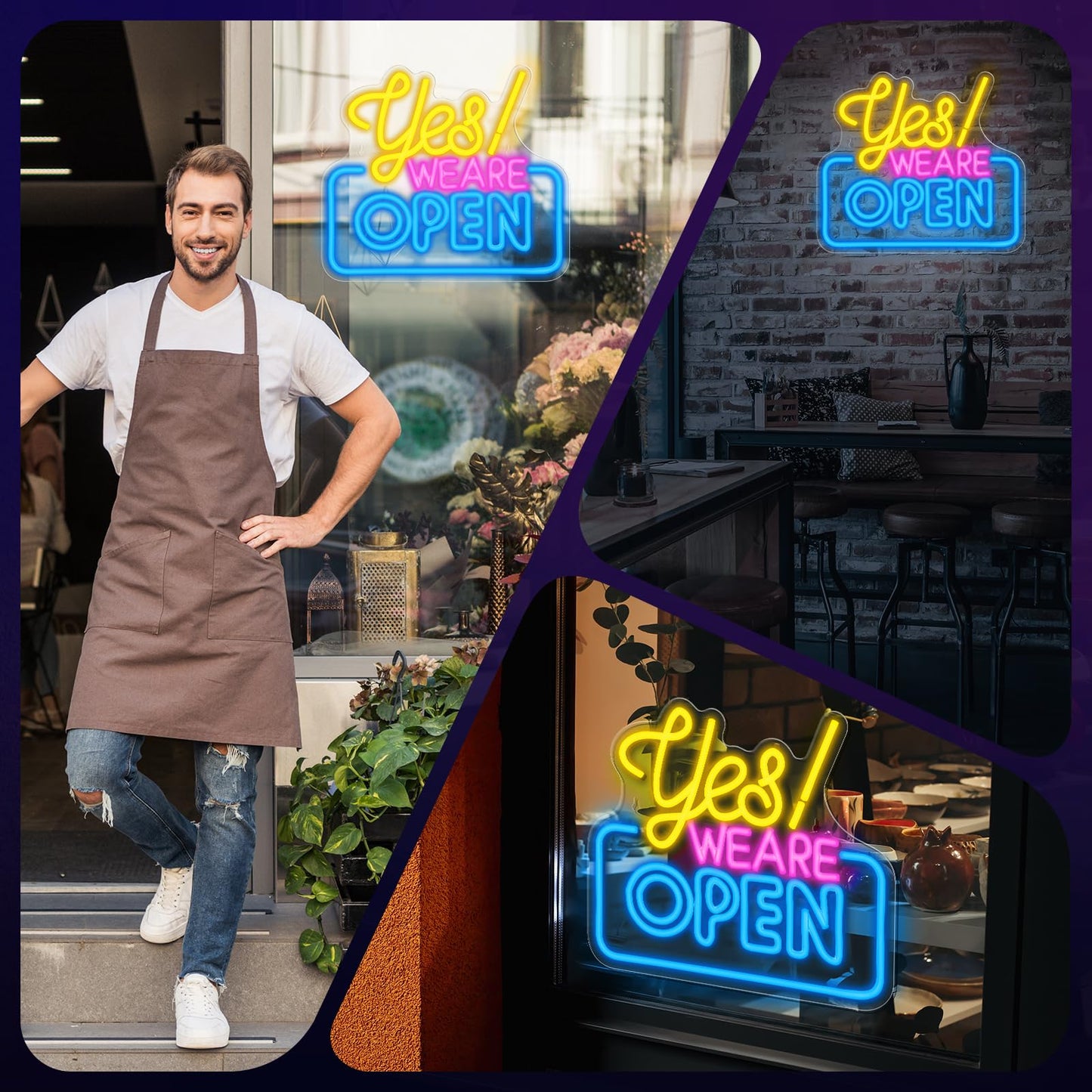 Yes We Are Open Neon LED Sign, USB, Hanging, 14 x 12 Inch