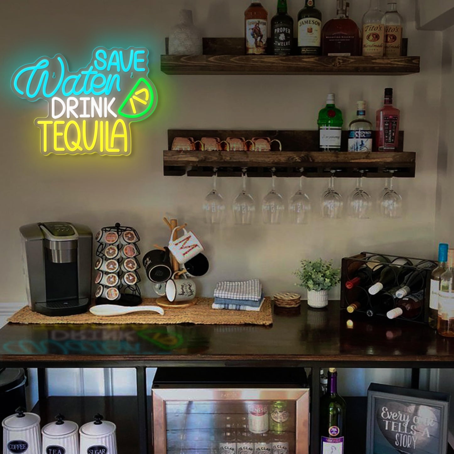 Save Water Drink Tequila Neon LED Sign, Dimming, USB, 15”x 11” inch