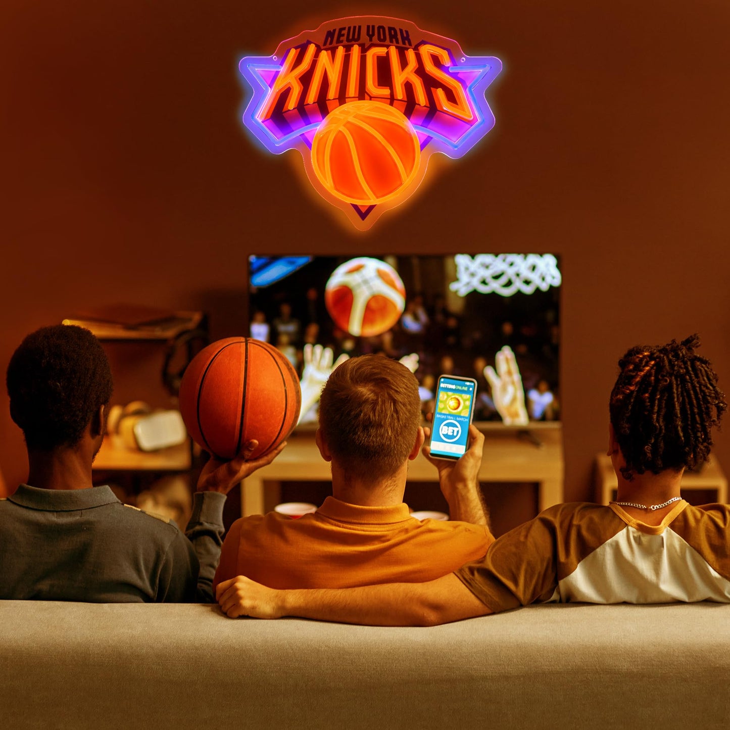 Basketball Knick LED Hanging Sign, Dimmable, USB, 16x13 inches