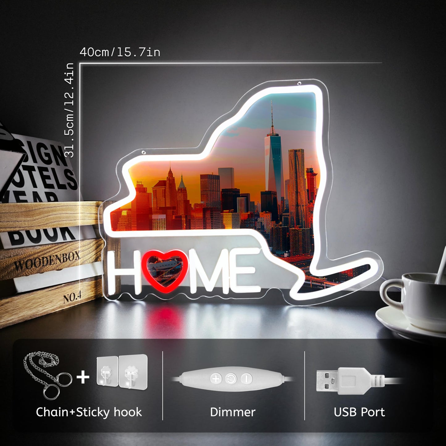 New York Neon LED Sign City Lights USB Wall Decor 16”x12” inch