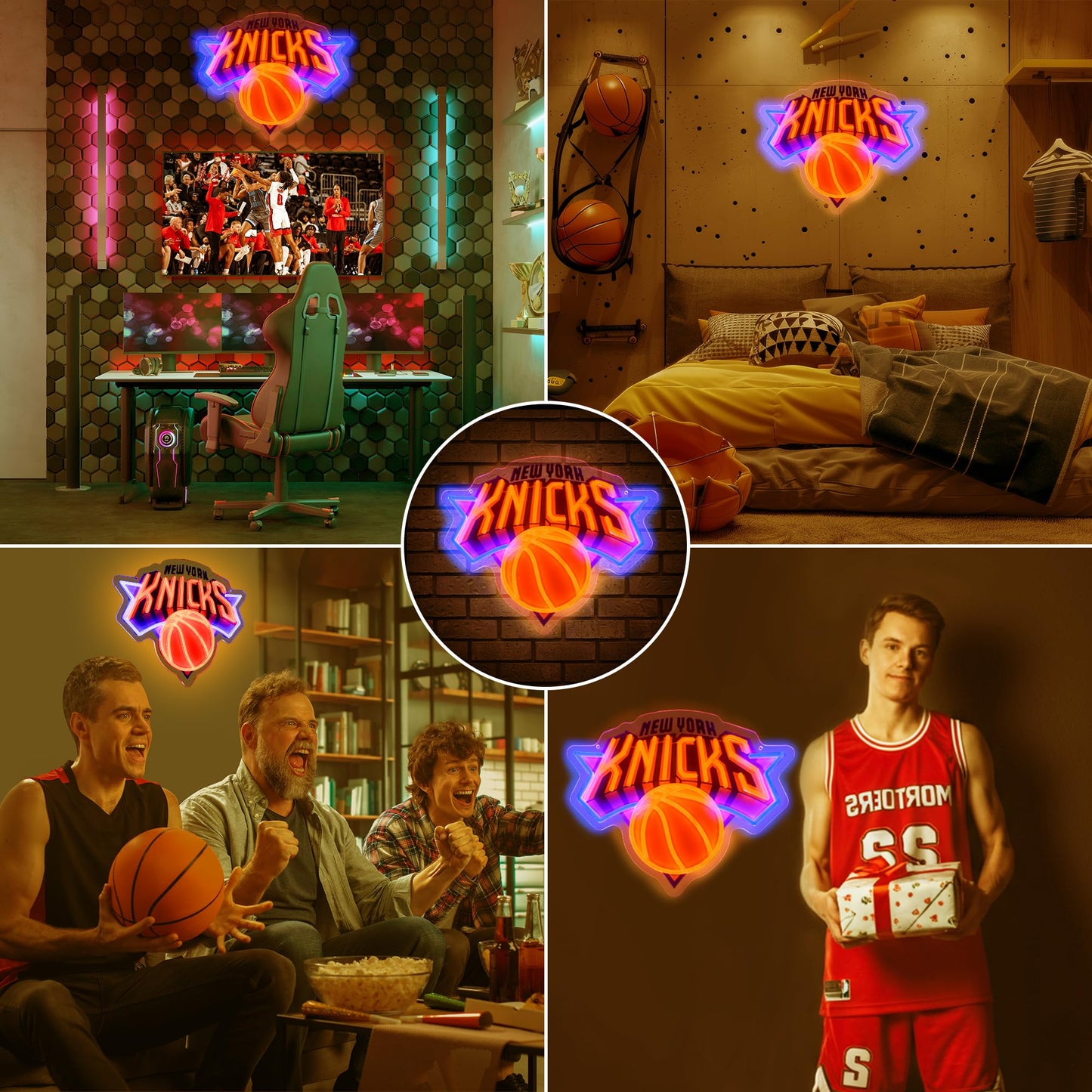 Basketball Knick LED Hanging Sign, Dimmable, USB, 16x13 inches