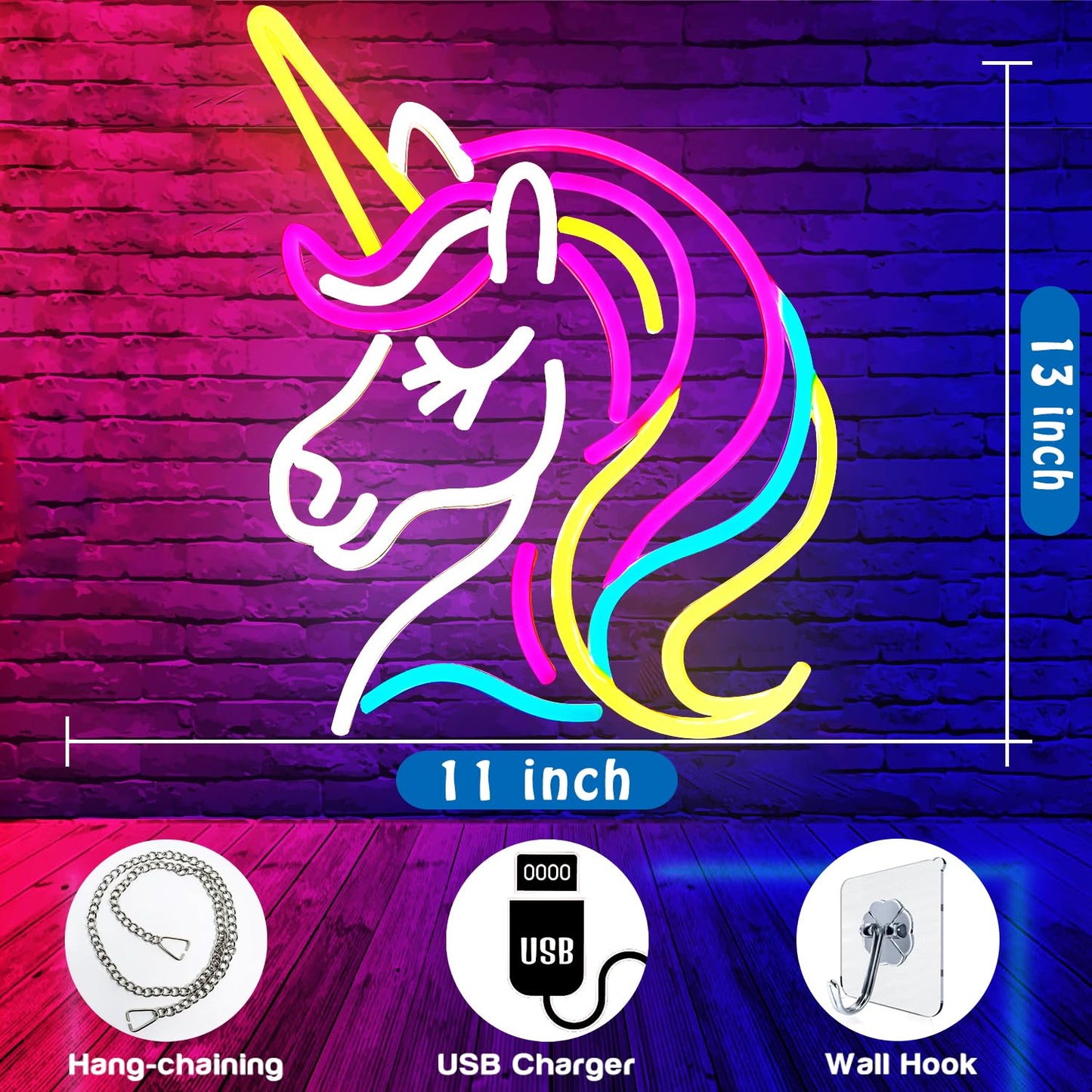 Unicorn Pink Night Light, LED, Dimmable, USB, 13x11 inches
