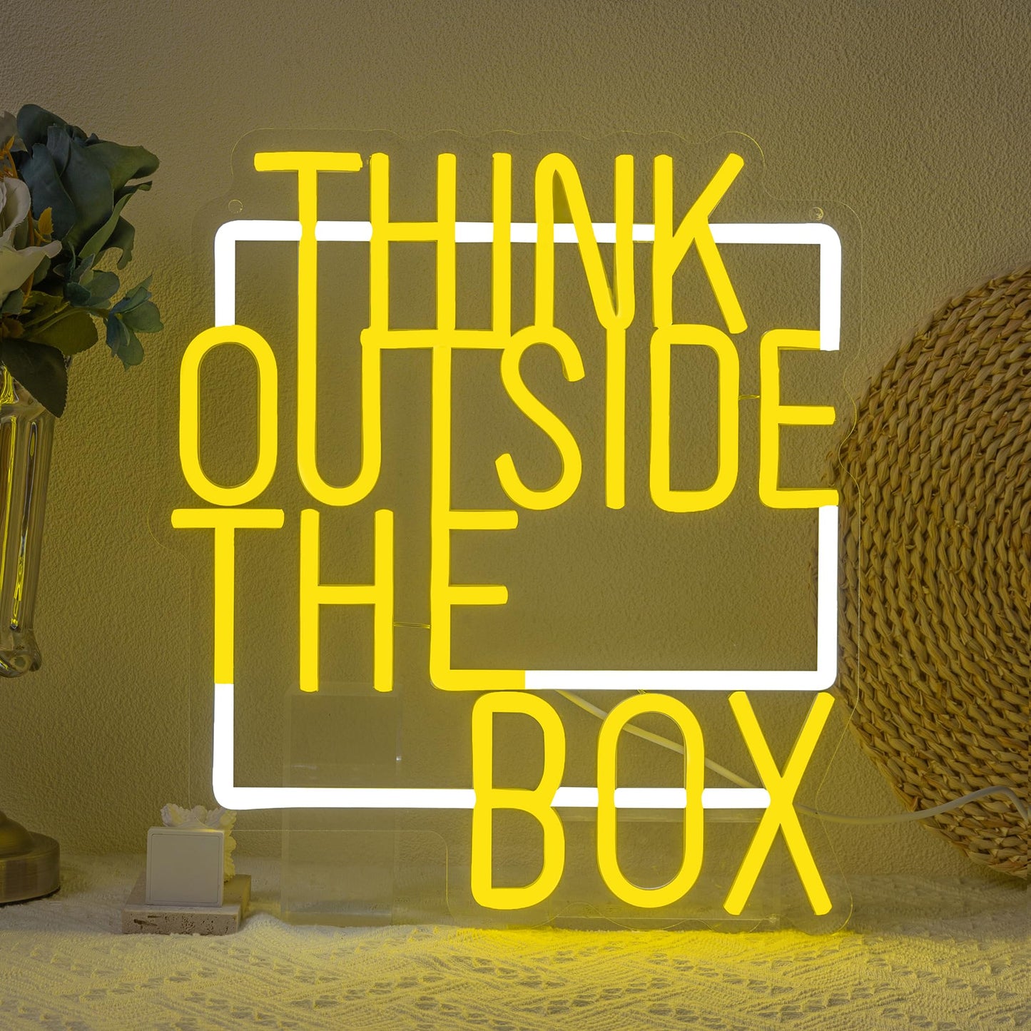 Think Outside The Box Neon LED, Dimming, USB, Wall Mounting (13.77” x 12.2” in)