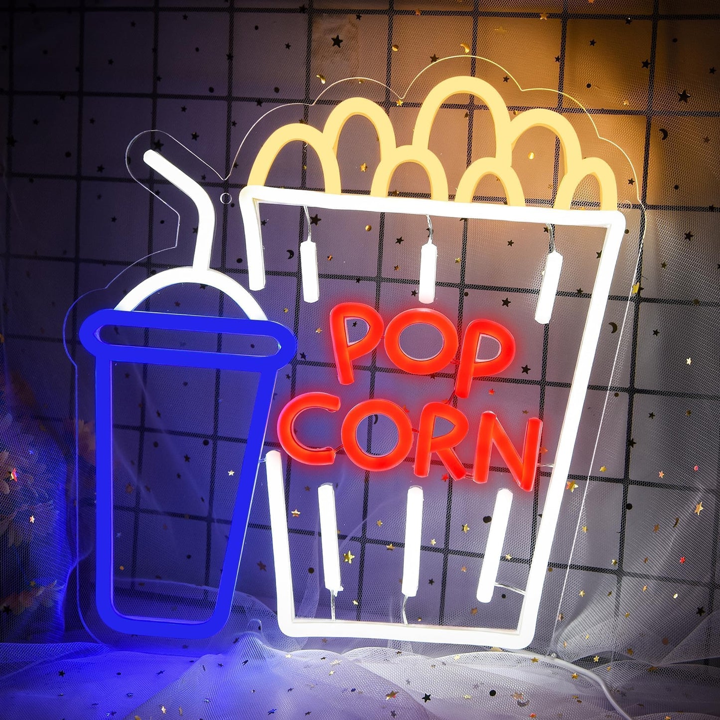 Popcorn Neon LED Hanging Sign, USB, for Restaurants, for Restaurant, 13x12 inches