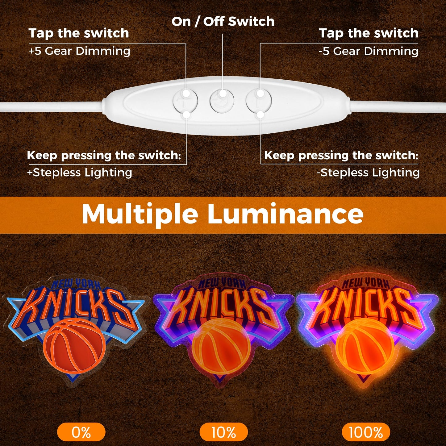 Basketball Knick LED Hanging Sign, Dimmable, USB, 16x13 inches