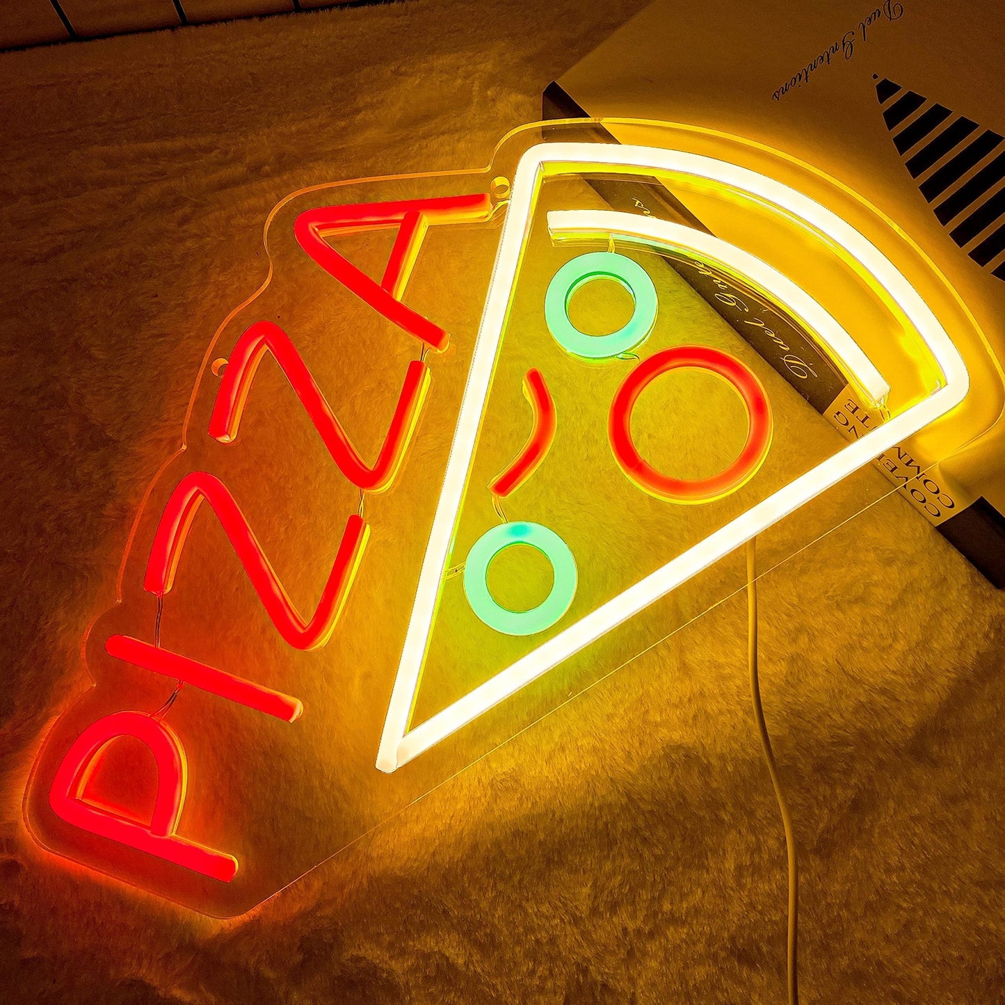 Pizza Neon LED Hanging Sign, Dimmable, USB, for Restaurants, 15x8 inches
