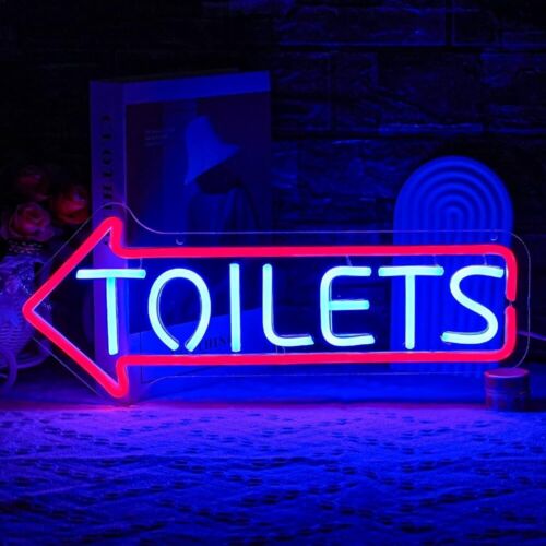 Toilets Arrow LED Neon Sign For Business, Bar, Restaurant, Store - 7”x 17” Inch