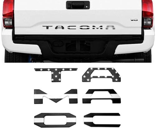 Raised Tailgate Insert Letters Fit for 2016-2023 Toyota Tacoma Black US Flag