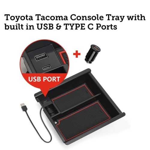 USB Powered Console Tray W/ USB & USB Type C for Toyota Tacoma 2016-2023