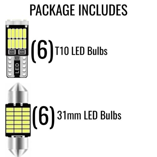 12 PCS Combo Pack (6) 31mm & (6) T10 LED 12V Automotive Bulbs